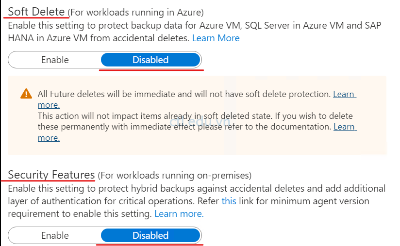 Azure Recovery Services Soft Delete Description automatically generated